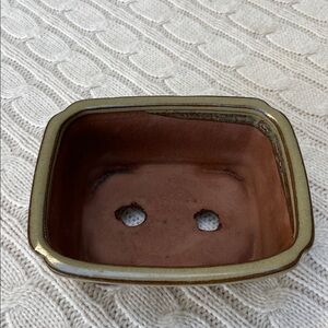 Bonsai Greenish Tan Ceramic Terracotta Planter 5”L x 4.25”W x 2” H like new